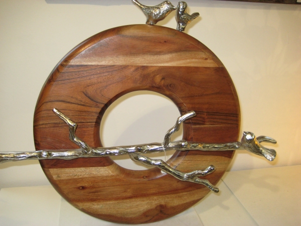 Vögel auf Ast  Mangoholz mit Alu auf Marmorsockel  ca. 48 cm hoch